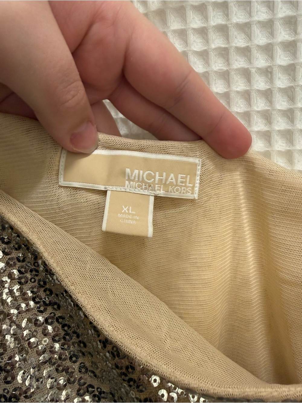Michael Kors Gold Sequin One-Shoulder Cocktail Dress - Picture 2 of 7